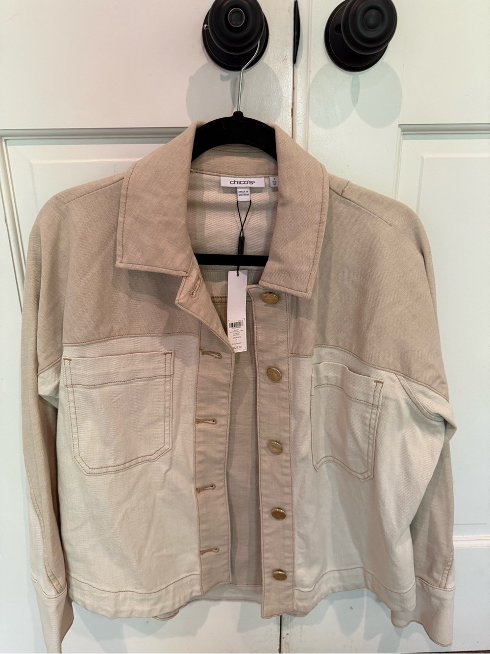Chico's Two-Tone Beige & Cream Jean Jacket